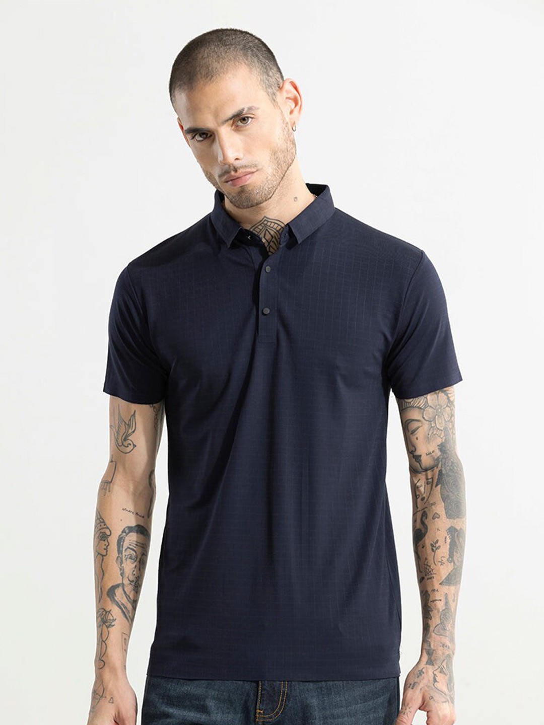

Snitch Navy Blue Polo Collar Slim Fit T-shirt