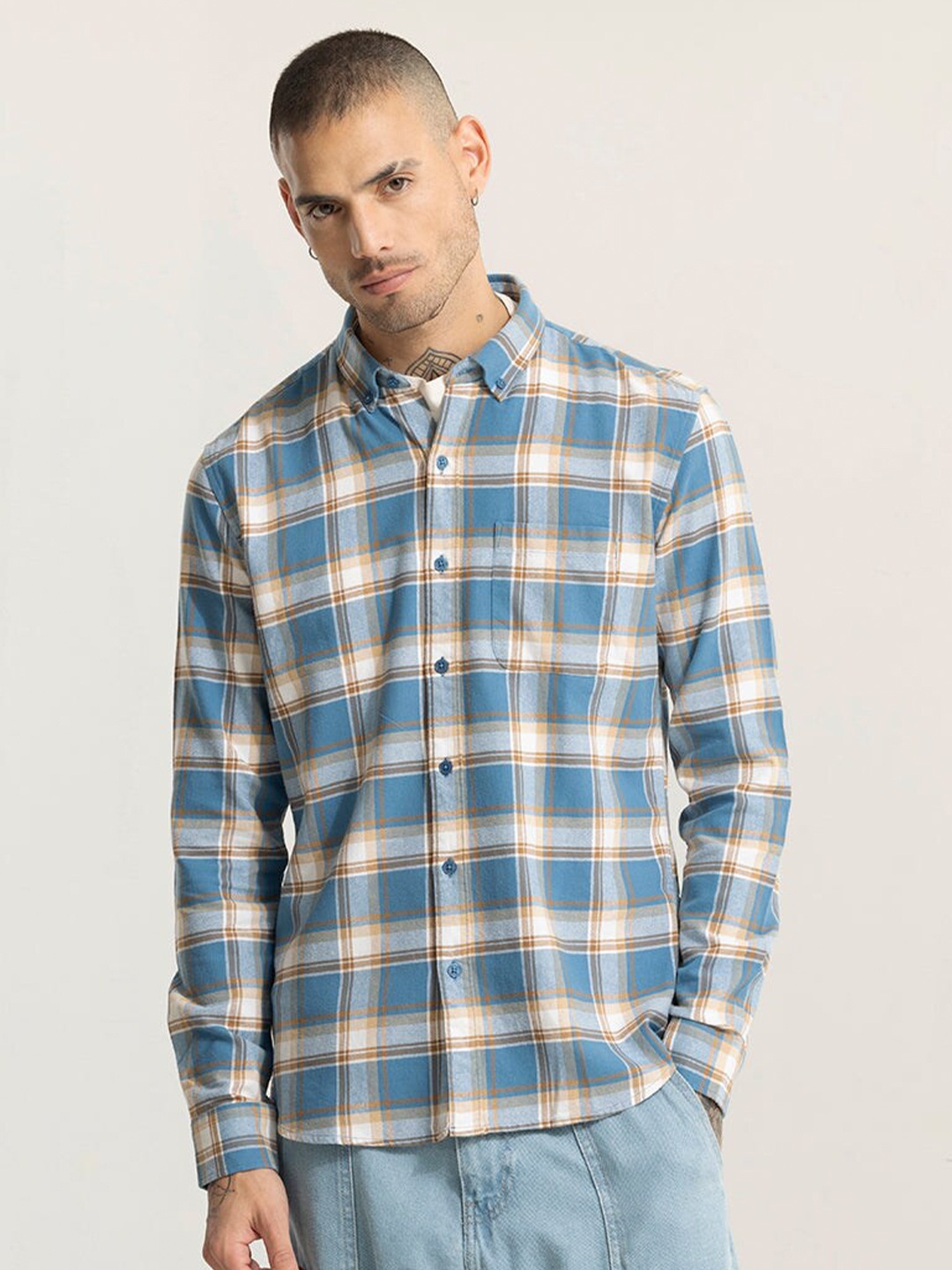 

Snitch Blue Classic Slim Fit Tartan Checked Casual Shirt