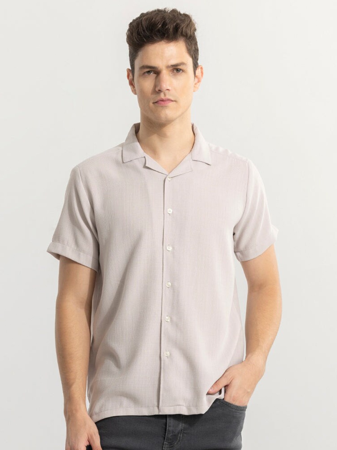 

Snitch Grey Classic Boxy Cuban Collar Casual Shirt