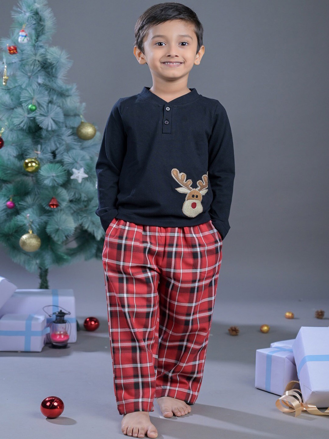 

Budding Bees Boys Cotton T-Shirt With Pyjamas Night Suit, Black