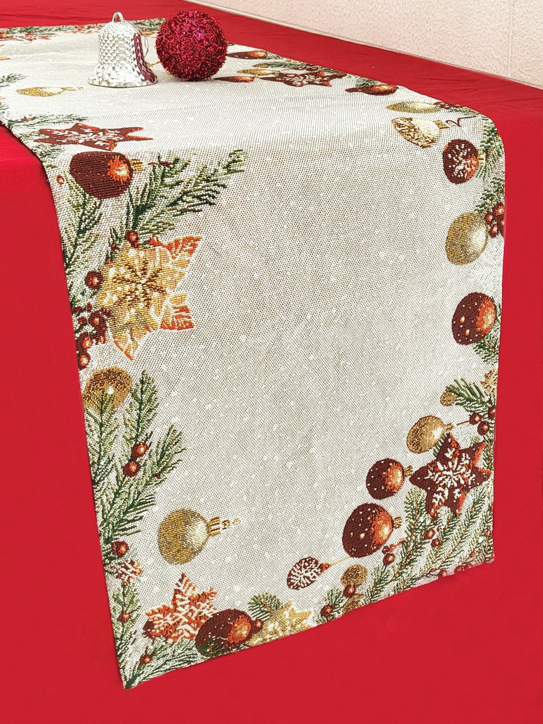 

AVI Living Beige & Red Floral Christmas Printed Table Runner