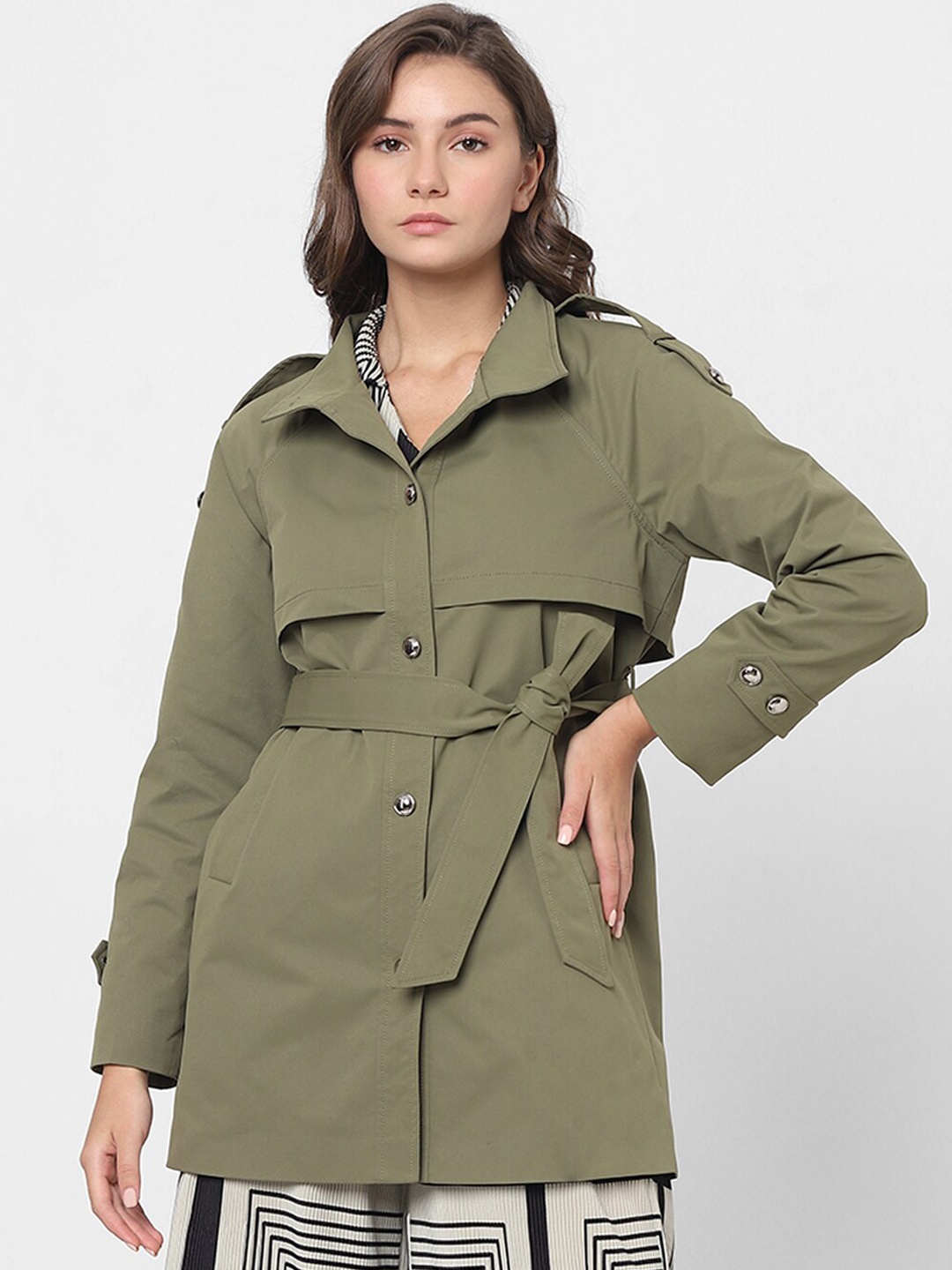 

Vero Moda Single-Breasted Trench Coat, Olive