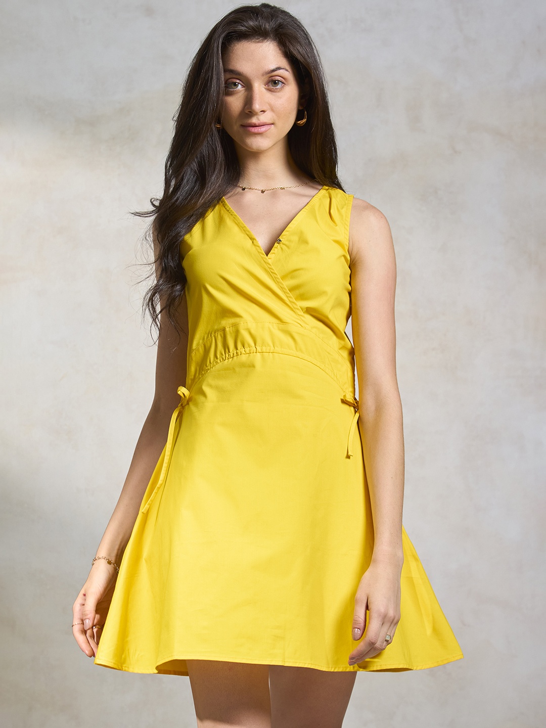 

Virgio V-Neck Sleeveless Wrap Cotton Dress, Yellow