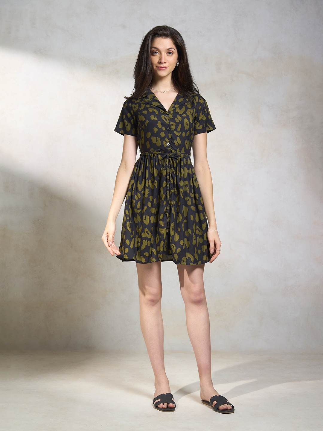 

Virgio Abstract Printed Fit and Flare Dress, Black