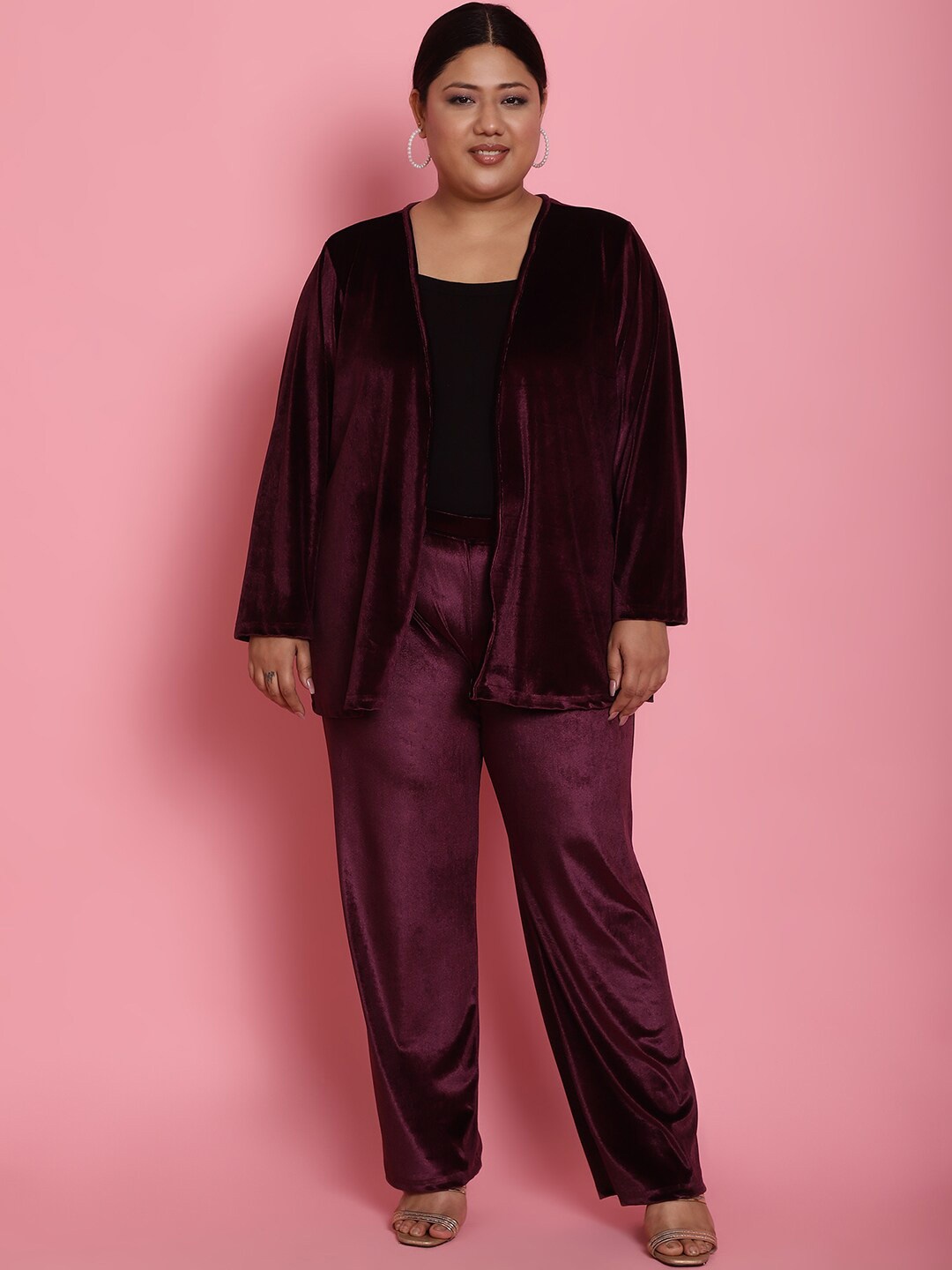 

theRebelinme Plus Size Coat With Trousers Co-Ords, Burgundy