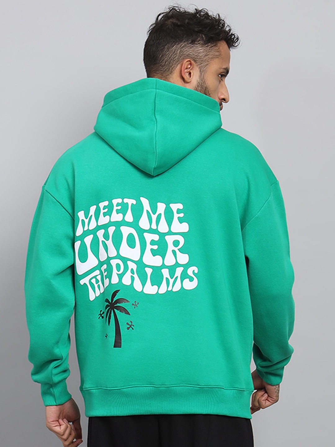 

GRIFFEL Typography Printed Fleece Hooded Pullover Sweatshirt, Green