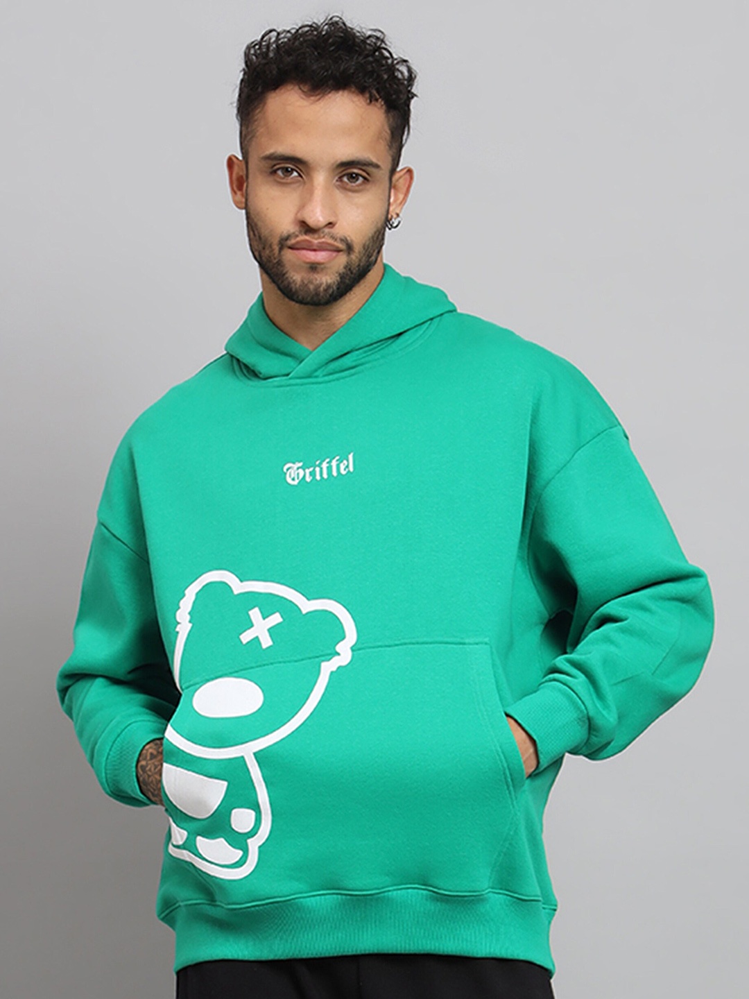 

GRIFFEL Printed Fleece Hooded Pullover Sweatshirt, Green