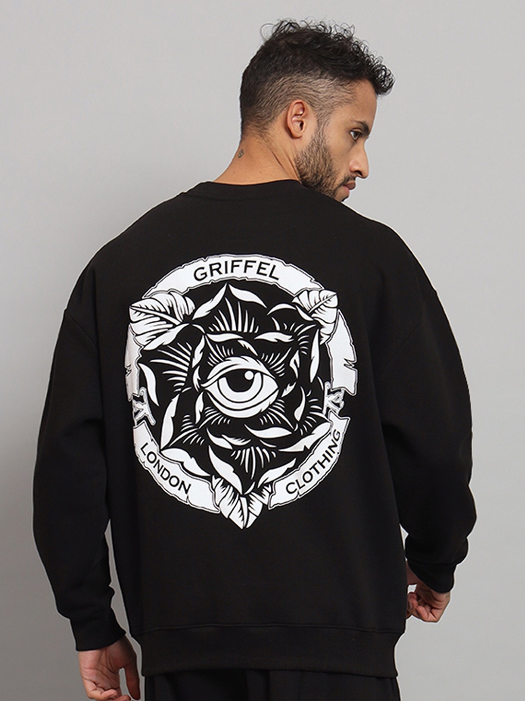 

GRIFFEL Graphic Printed Fleece Pullover Sweatshirt, Black