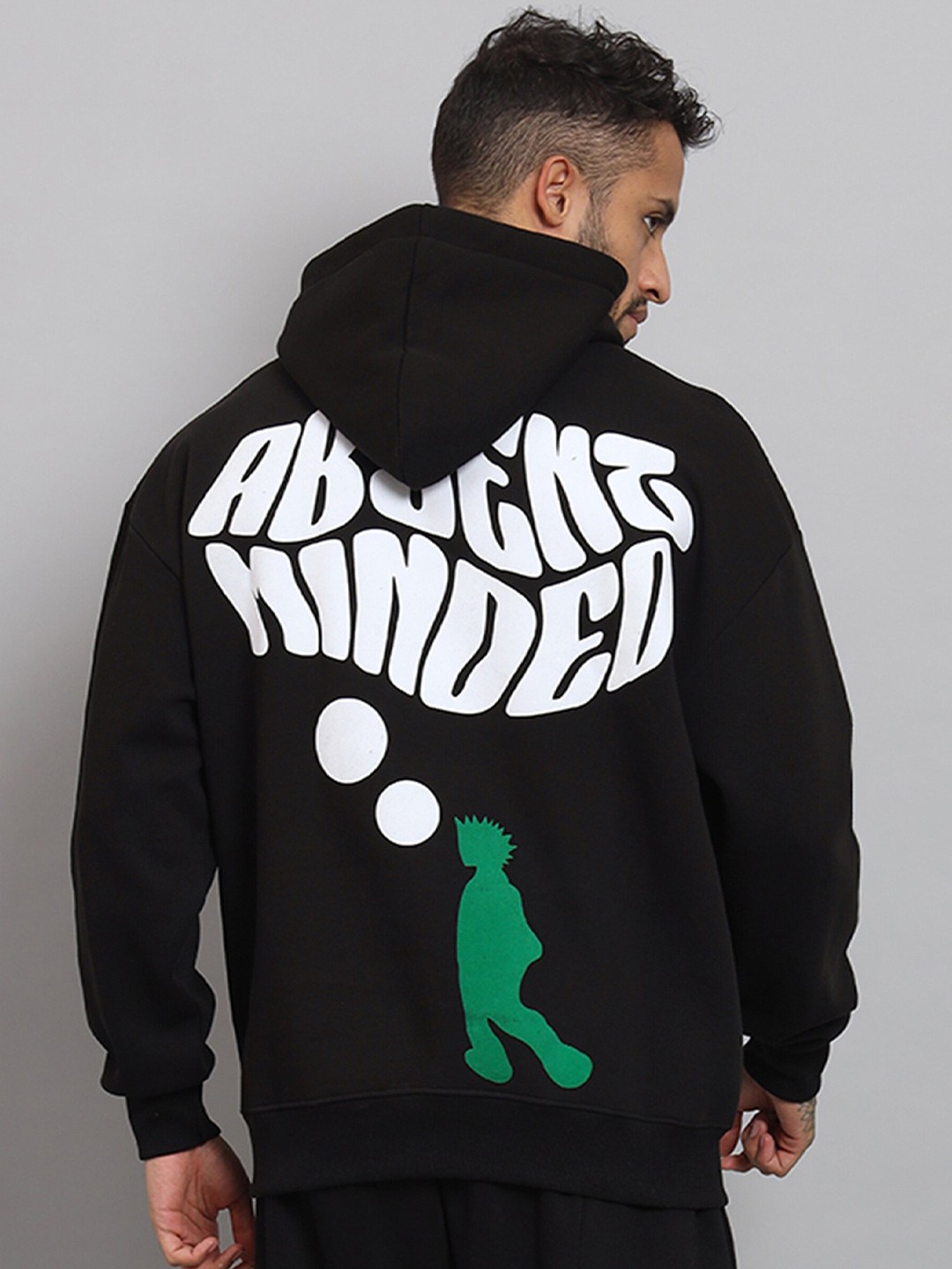 

GRIFFEL Typography Printed Hooded Fleece Pullover Sweatshirt, Black