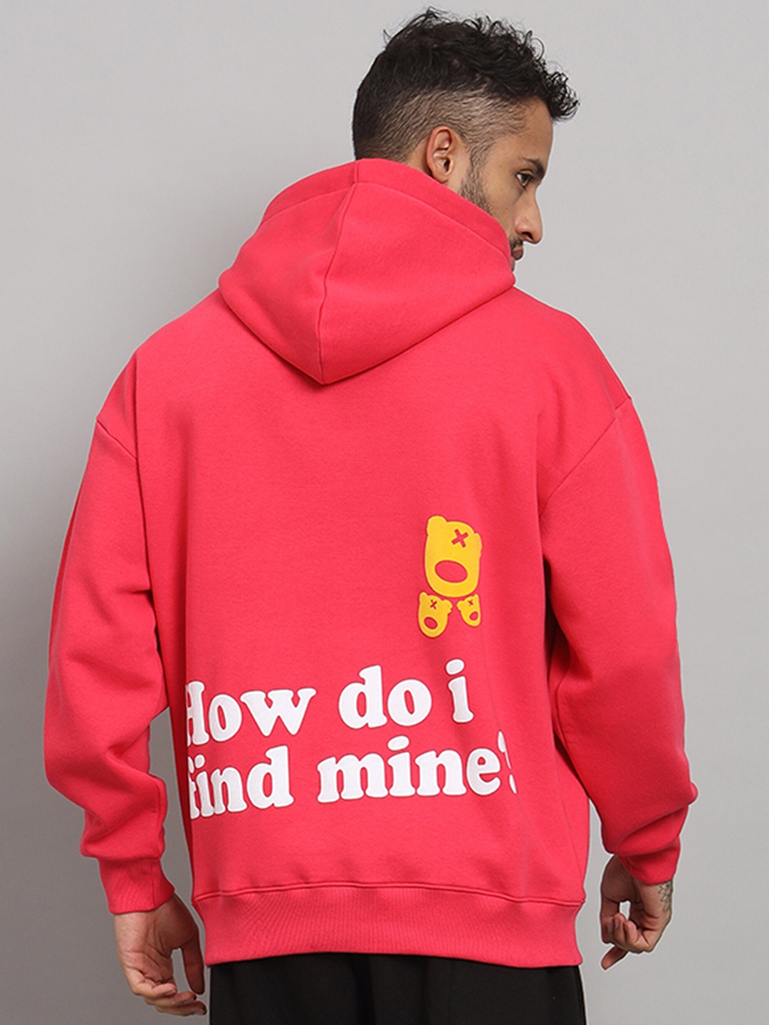 

GRIFFEL Typography Printed Fleece Hooded Pullover Sweatshirt, Pink