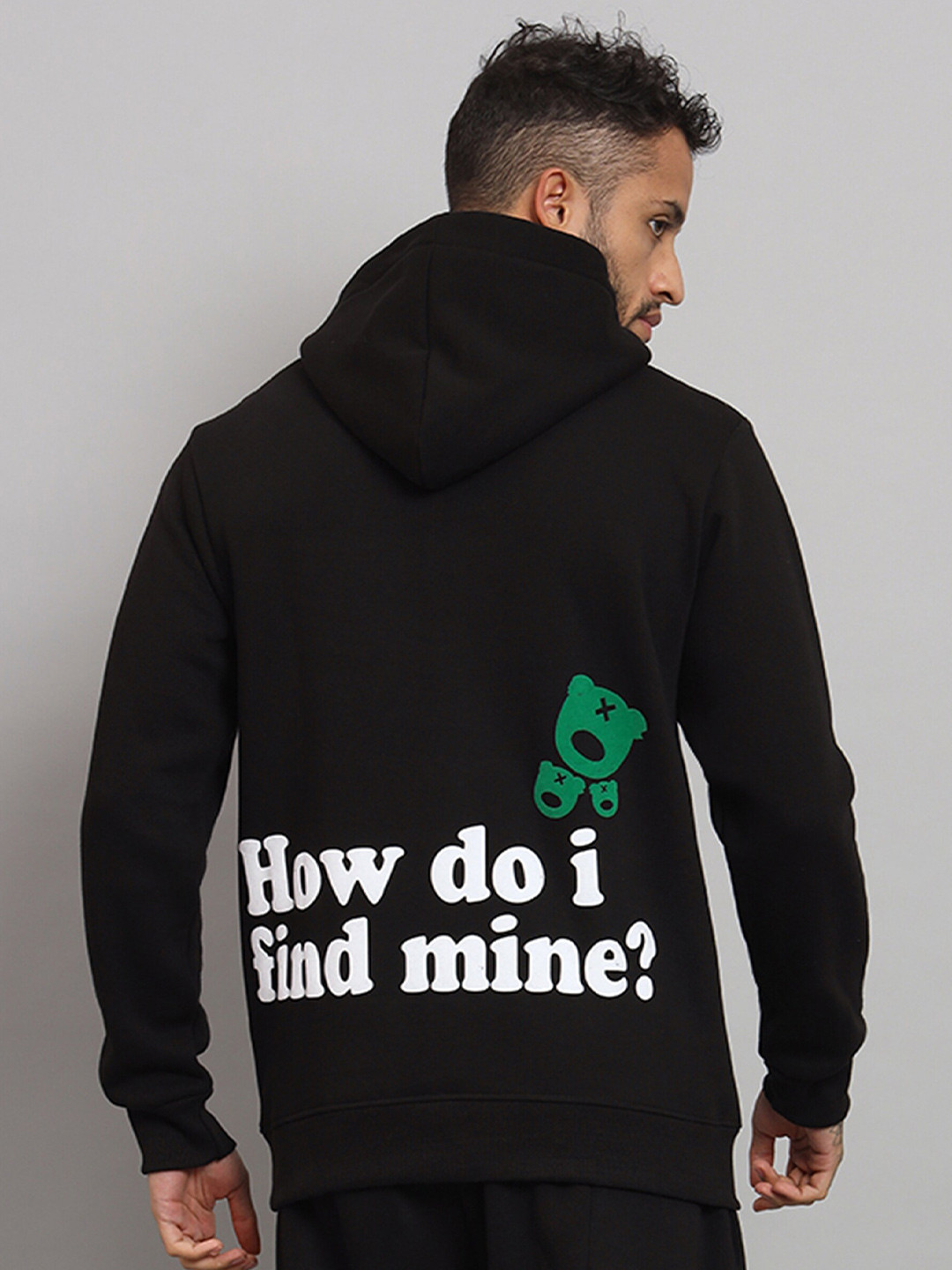 

GRIFFEL Typography Printed Fleece Hooded Pullover Sweatshirt, Black