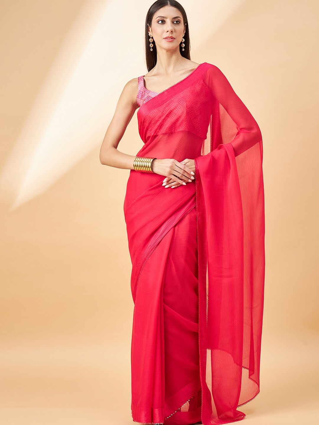 

all about you Pure Chiffon Saree, Red