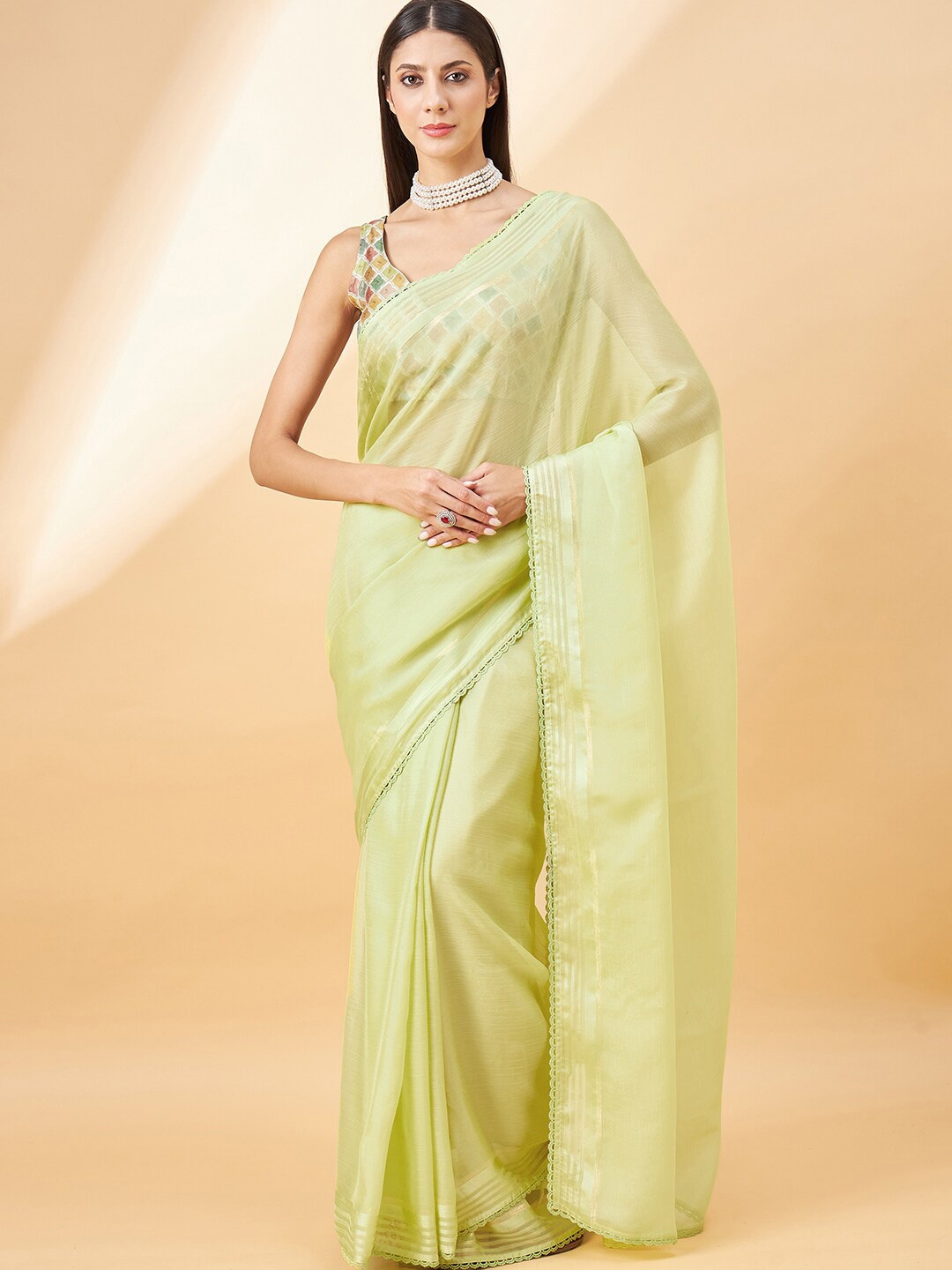 

all about you Pure Chiffon Saree, Lime green