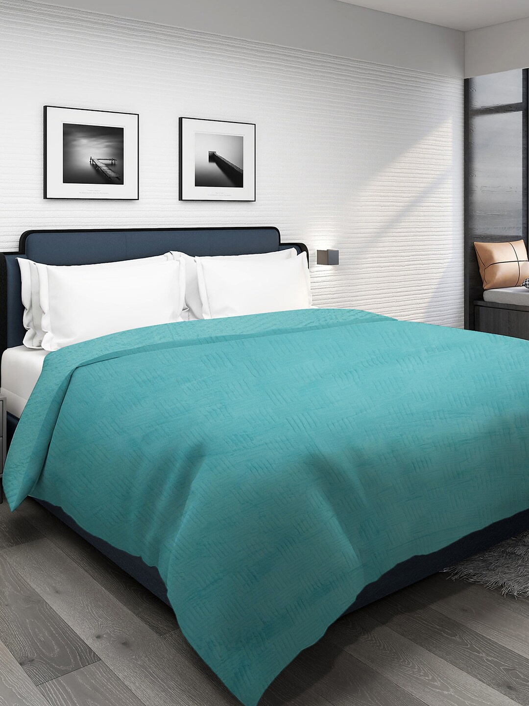 

DHROHAR SkyBlue Fur Geometric Mild Winter 300 GSM Double Bed Blanket, Blue