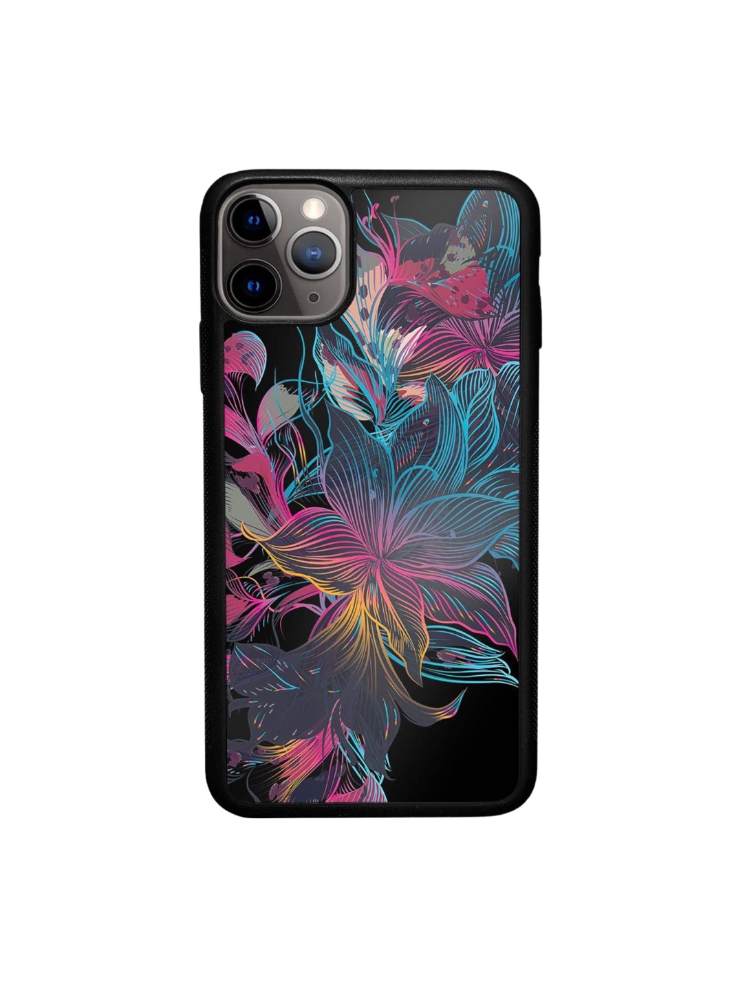 

macmerise Floral Printed iPhone 11 Pro Max Bumper Case Cover, Black