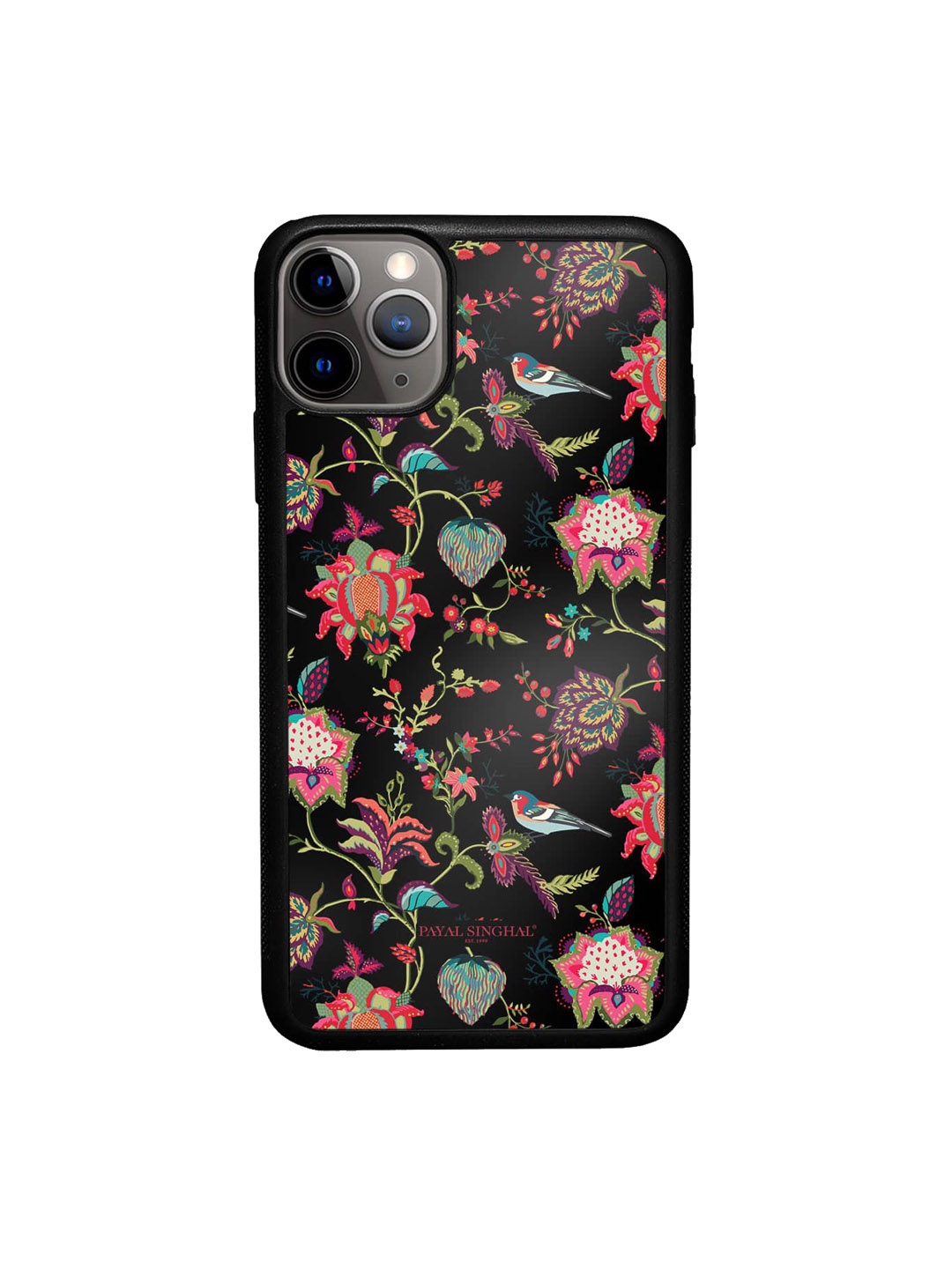 

macmerise Floral Printed iPhone 11 Pro Max Bumper Phone Back Cover, Black