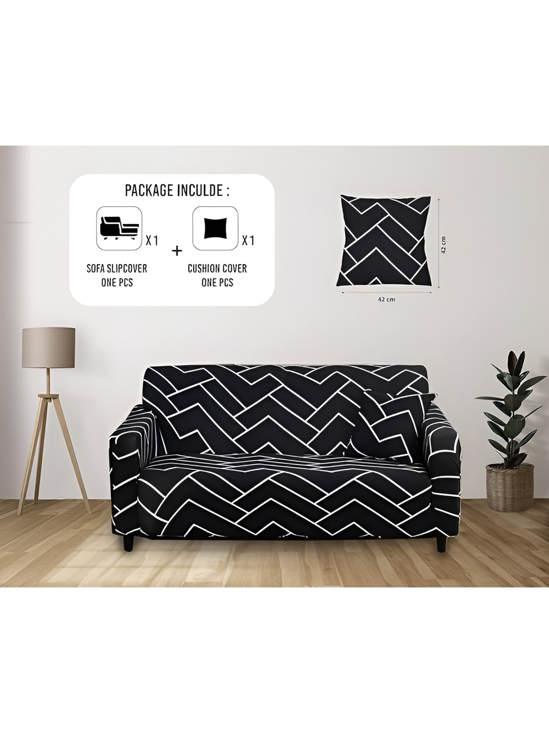 

TONY STARK Black & White Printed Stretchy Sofa Cover With Arms