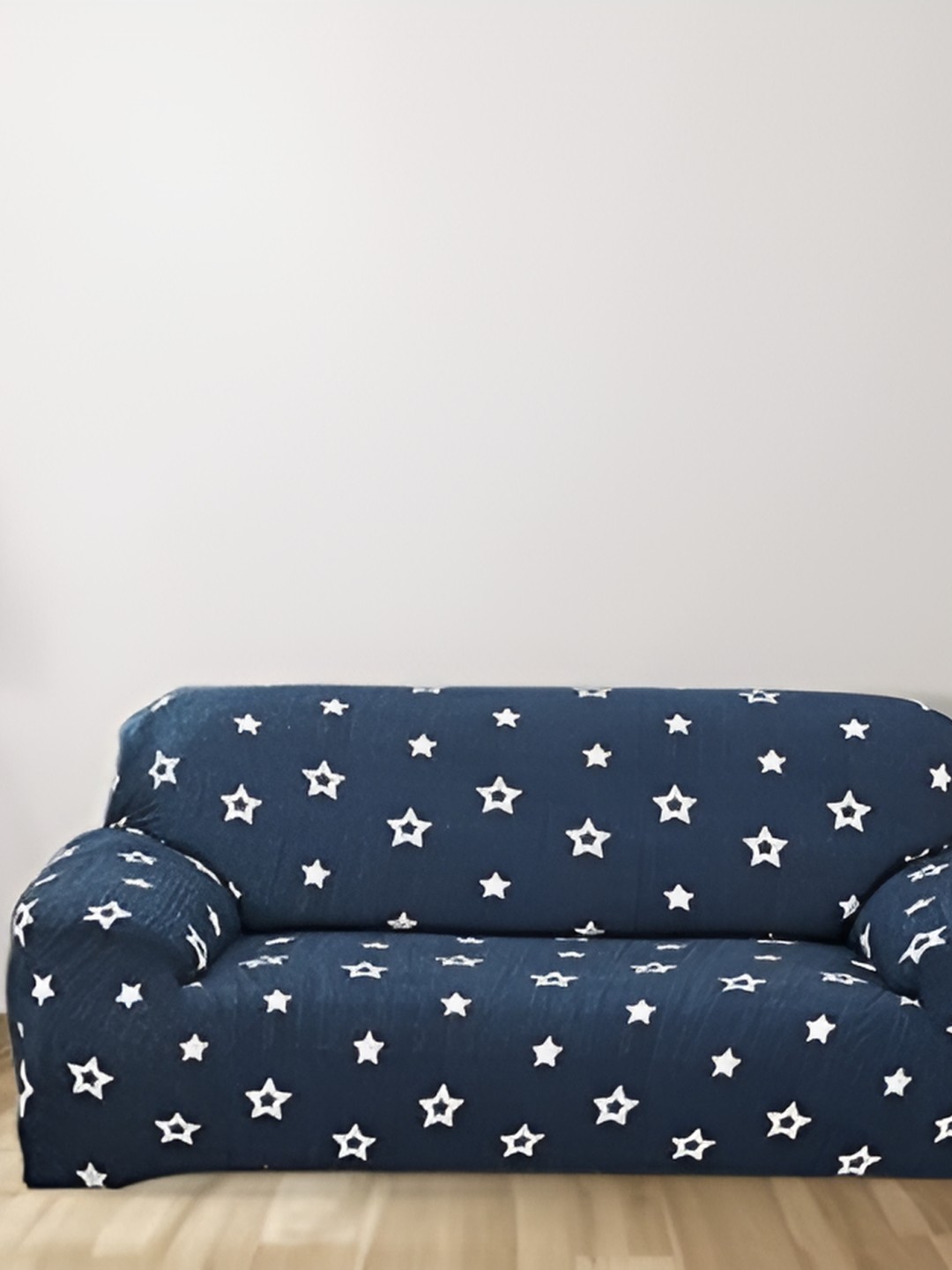 

TONY STARK Blue & White 4 Seater Printed Sofa Cover With Arms