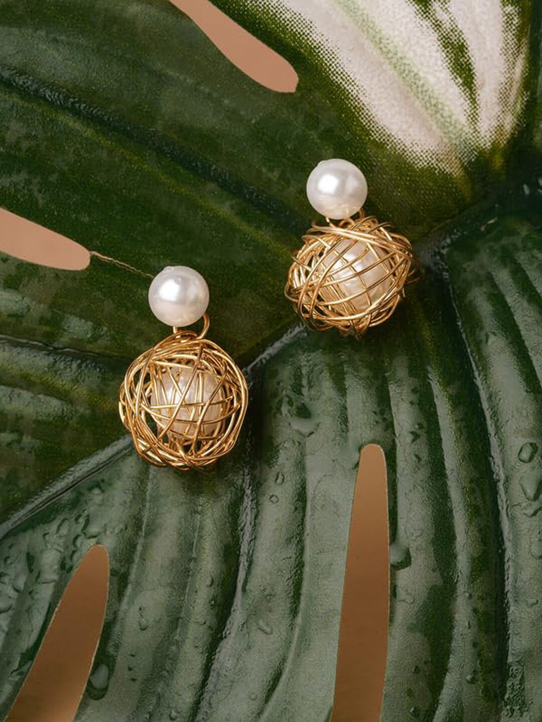 

Krelin Gold-Plated Beads Beaded Circular Drop Earrings