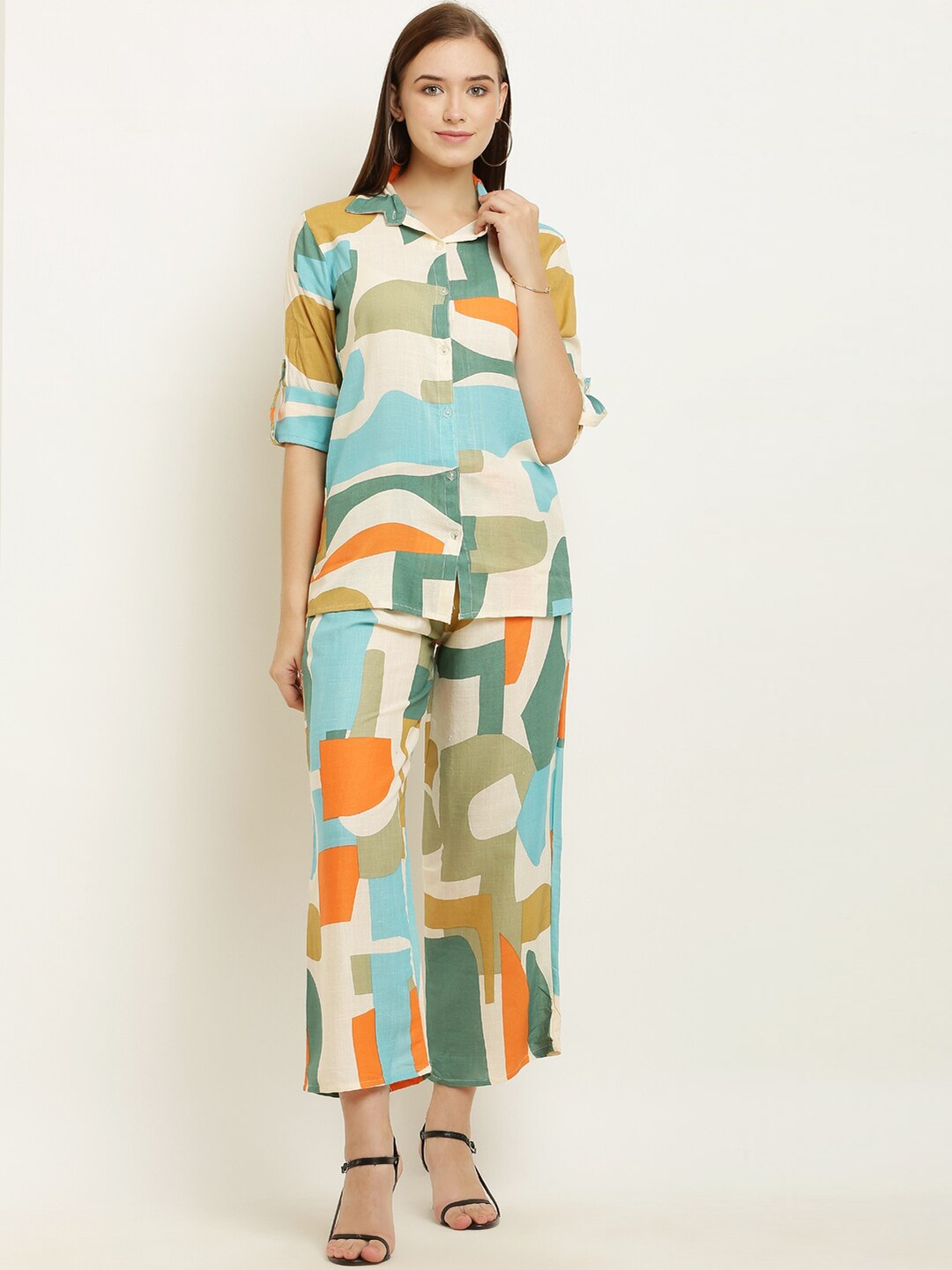 

Miaz Lifestyle Printed Pure Cotton Shirt With Trousers, Blue