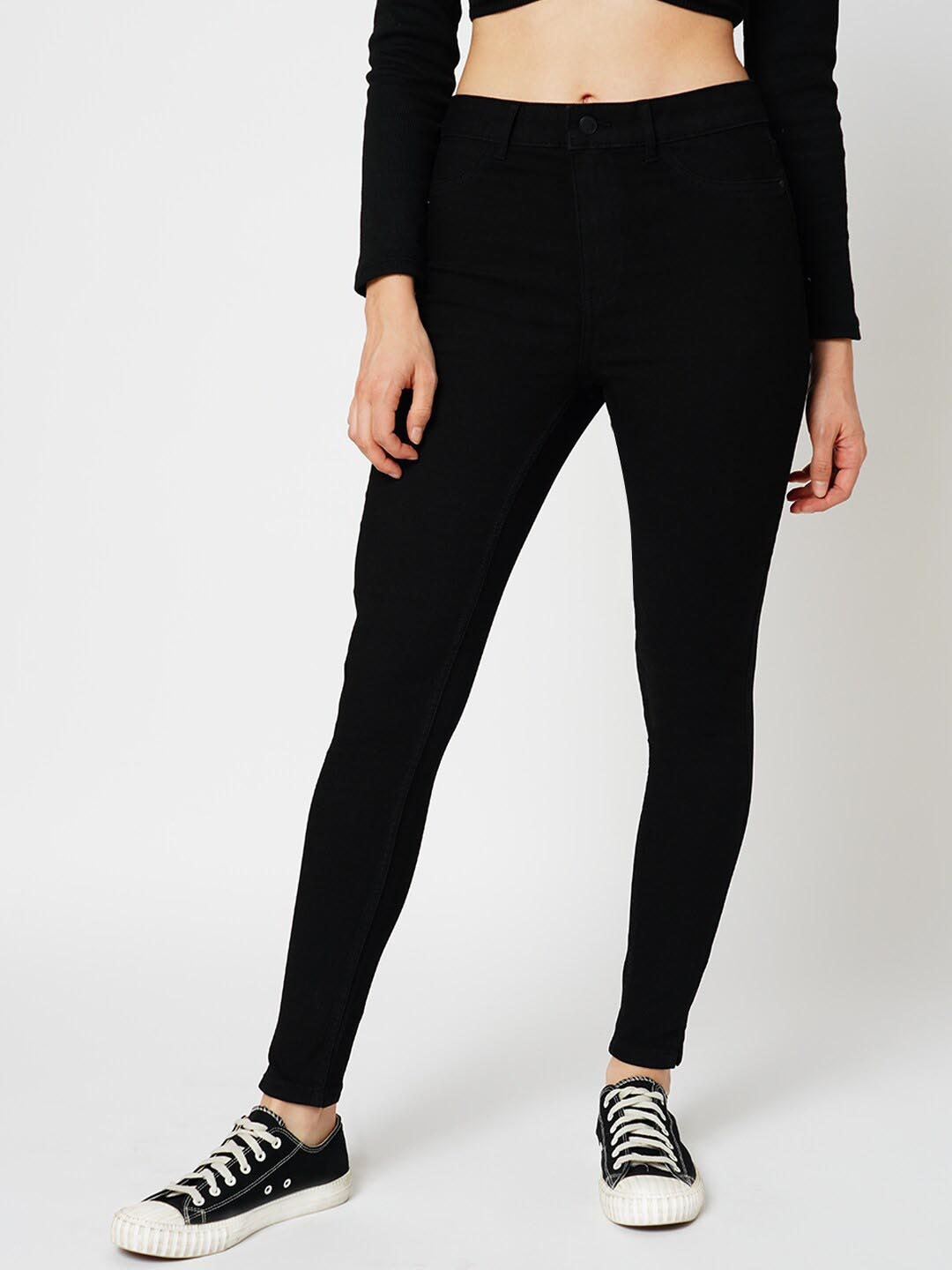 

ONLY Women Skinny Fit High Rise Clean Look Stretchable Jeans, Black