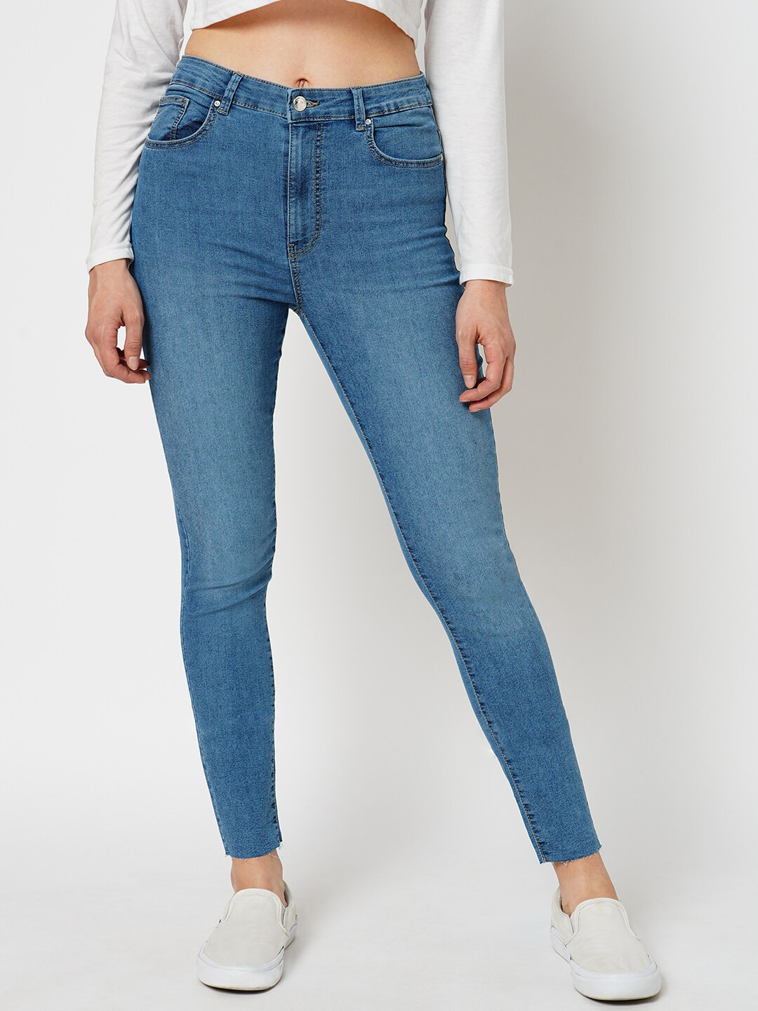 

ONLY Women Skinny Fit High-Rise Light Fade Clean Look Stretchable Jeans, Blue