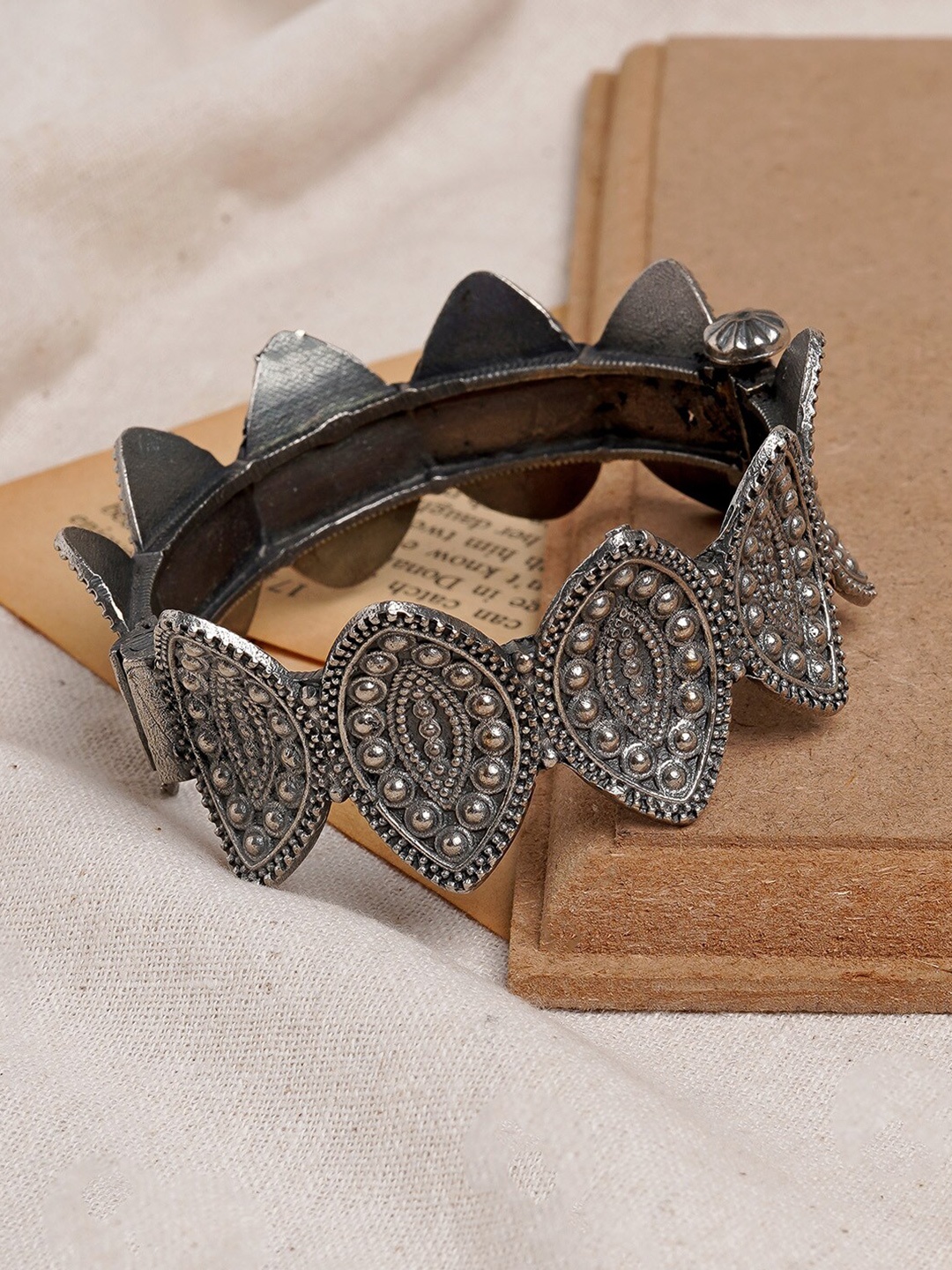 

TEEJH Silver-Plated Oxidised Bangle-Style