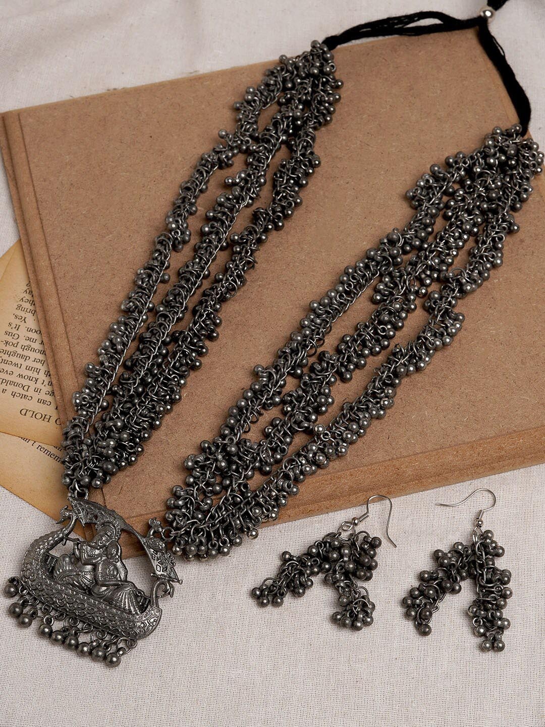 

TEEJH Silver-Plated Oxidised Jewellery Set