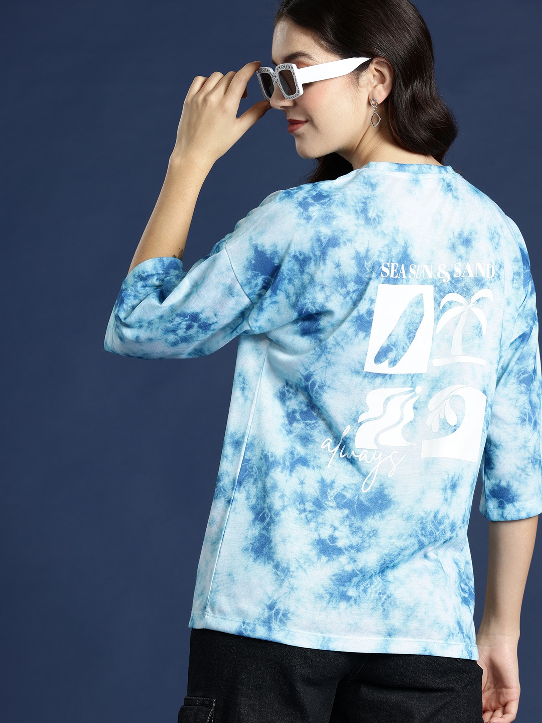 

Mast & Harbour Dyed Drop-Shoulder Sleeves Oversized T-shirt, Blue