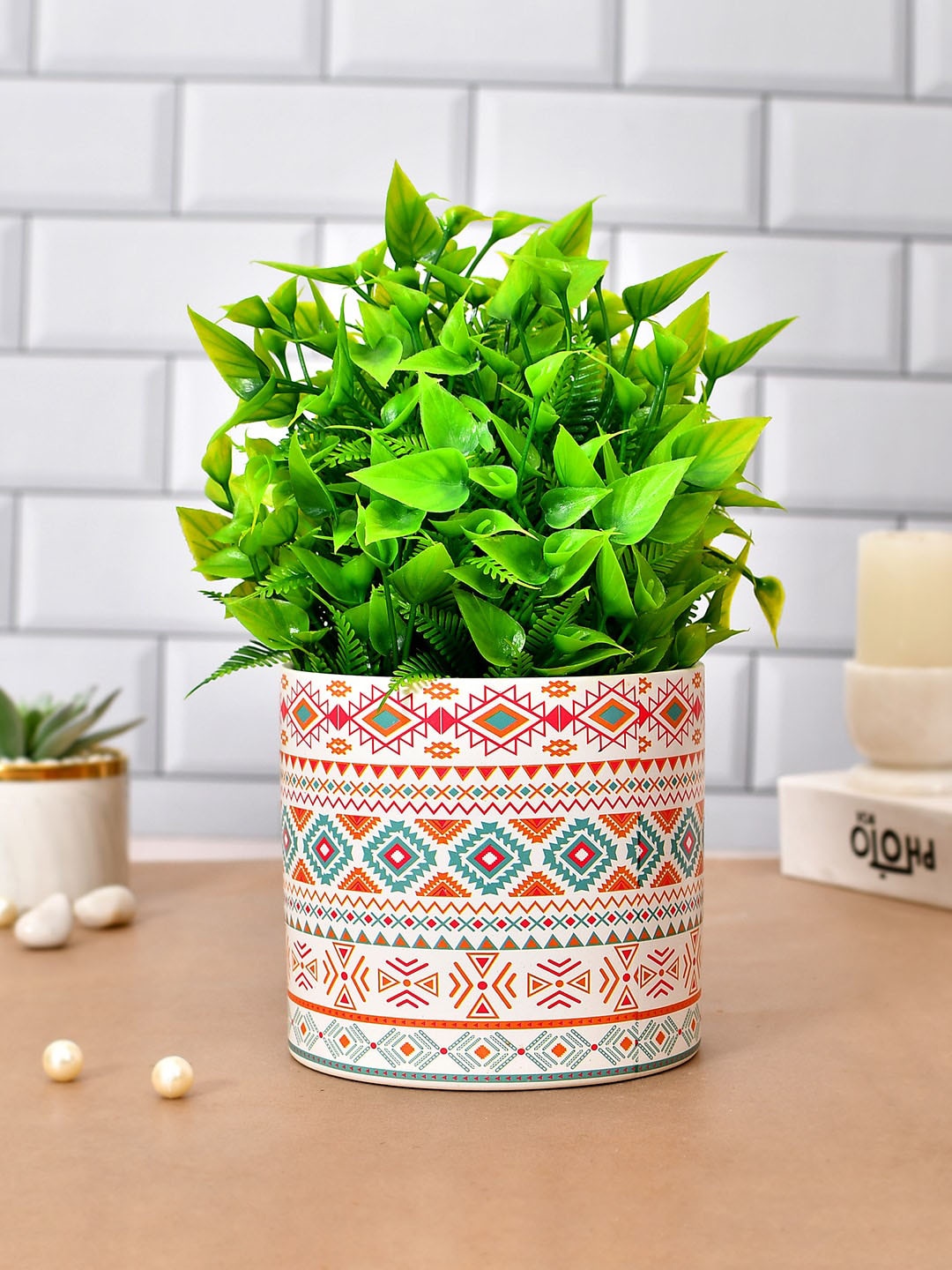 

TAYHAA White & Red Printed Ceramic Garden Delight Planter