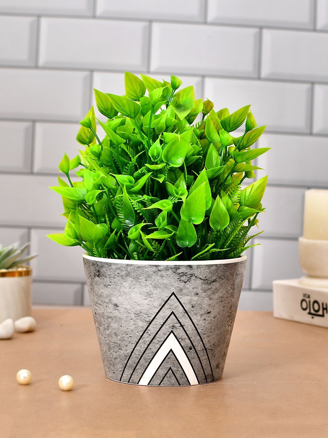 

TAYHAA White Grey Printed Ceramic Planter