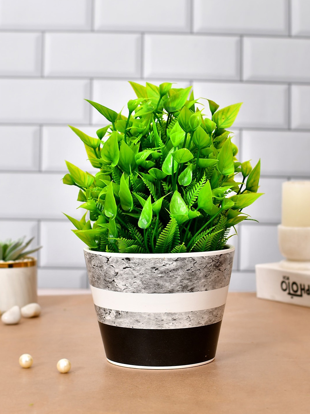 

TAYHAA White & Black Striped Ceramic Planter