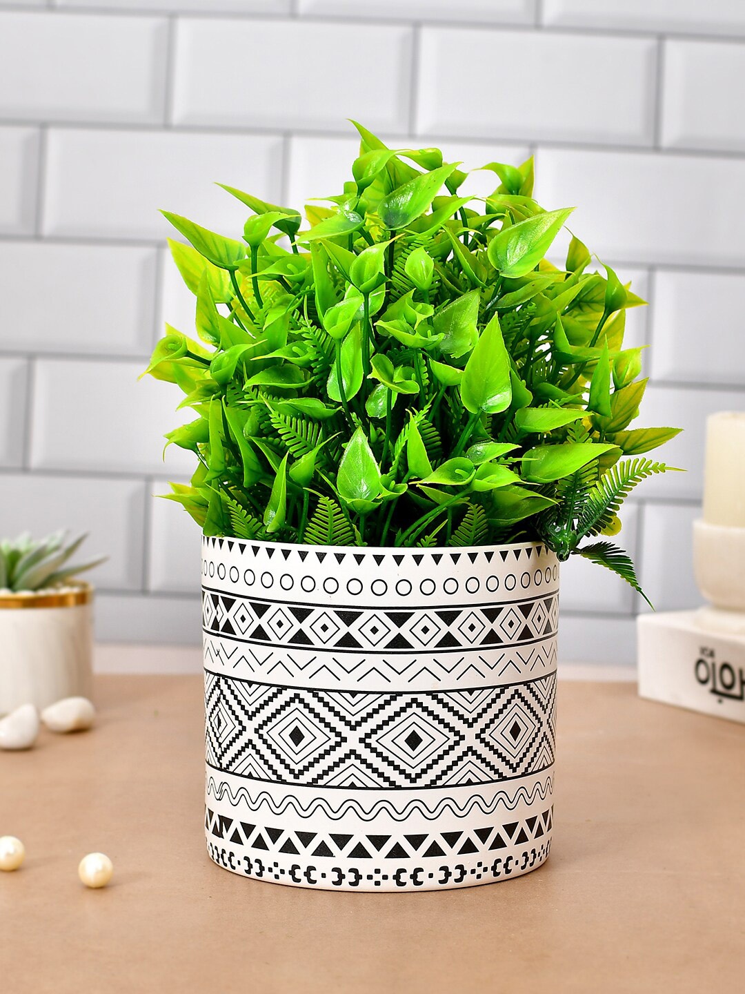 

TAYHAA White & Black Printed Ceramic Planter