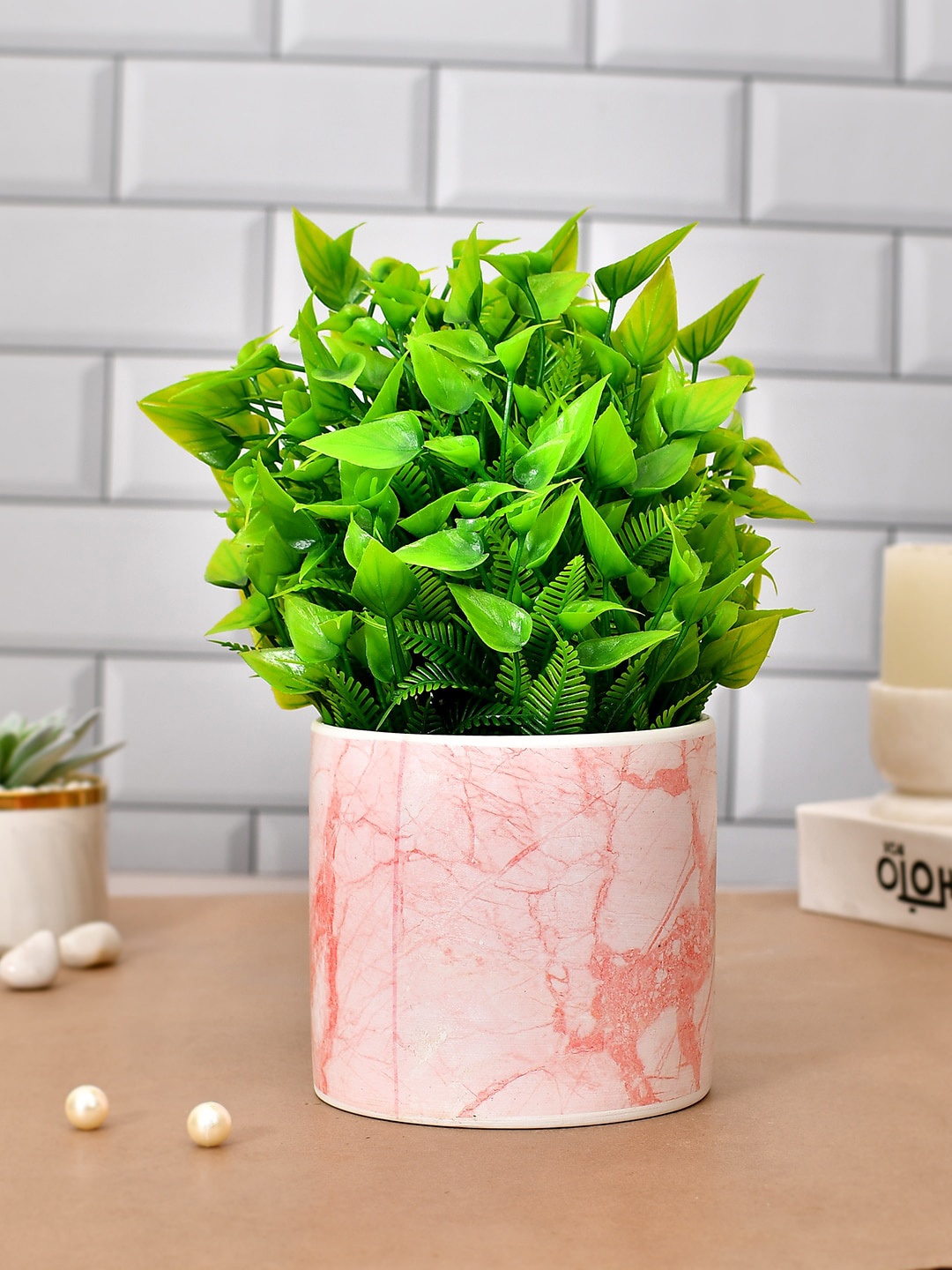 

TAYHAA White Peach Abstract Printed Ceramic Planter