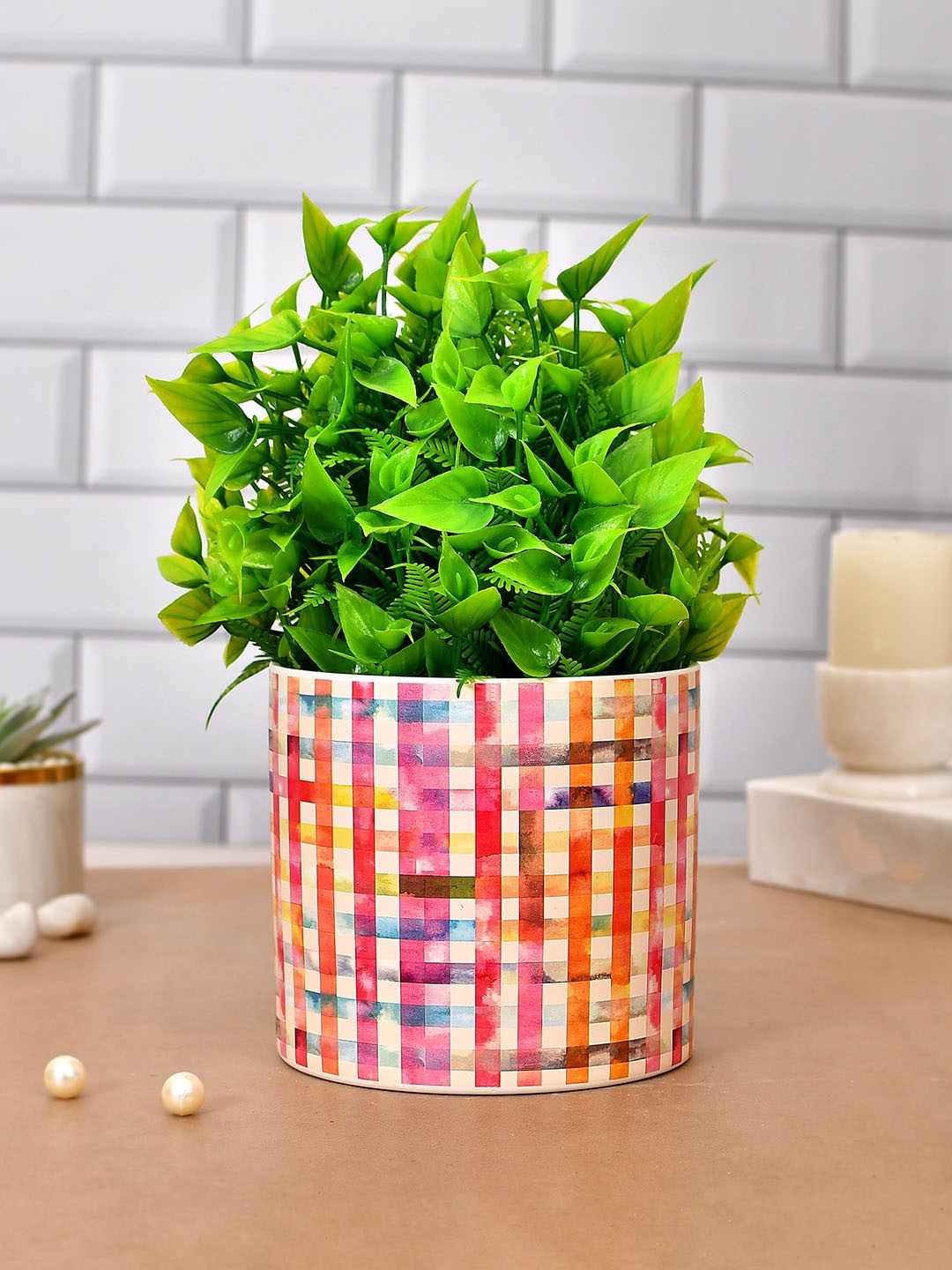 

TAYHAA White & Red Ceramic Delight Small Planter