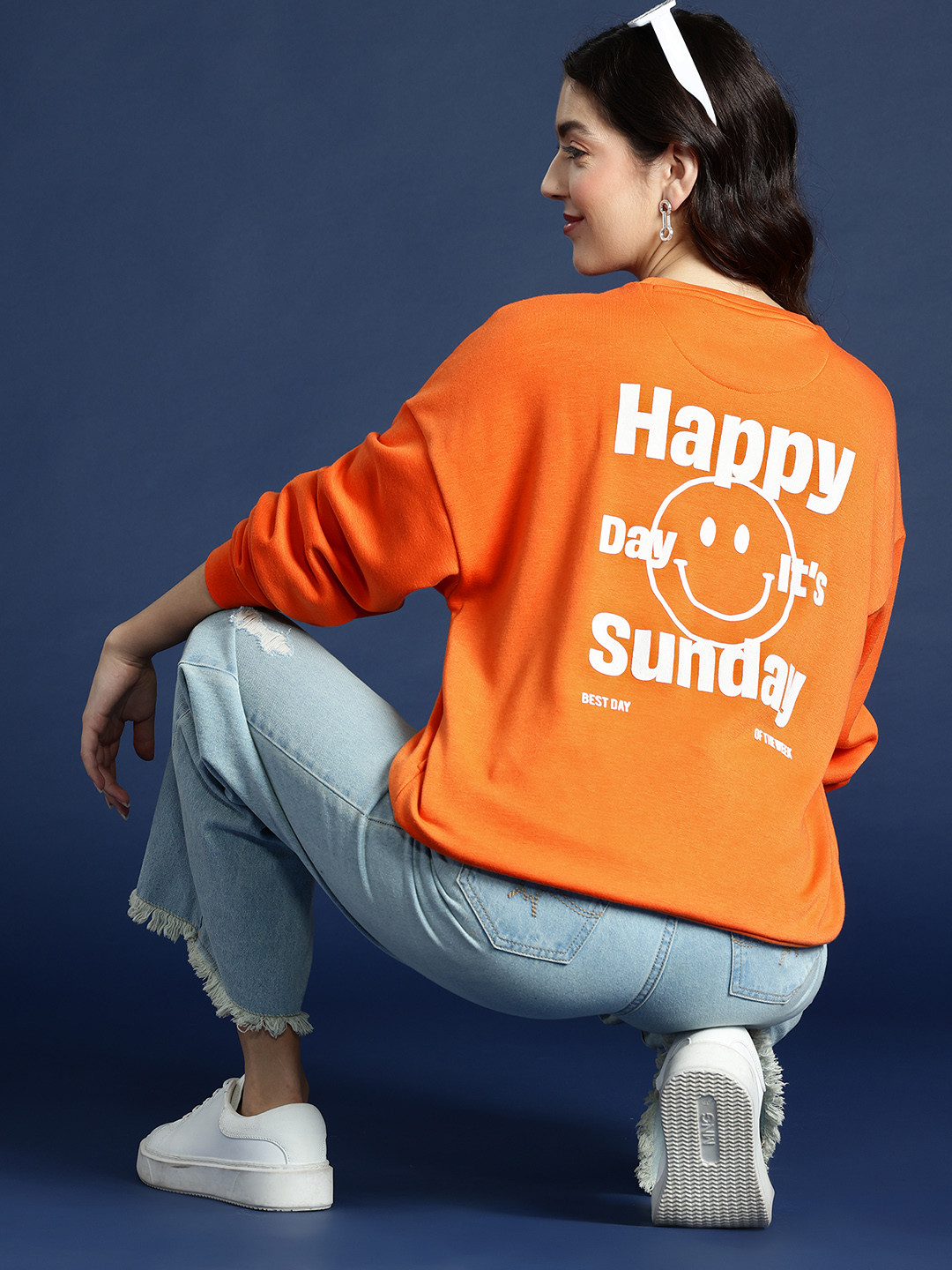 

Mast & Harbour Printed Drop Shoulder Sleeves Sweatshirt, Orange
