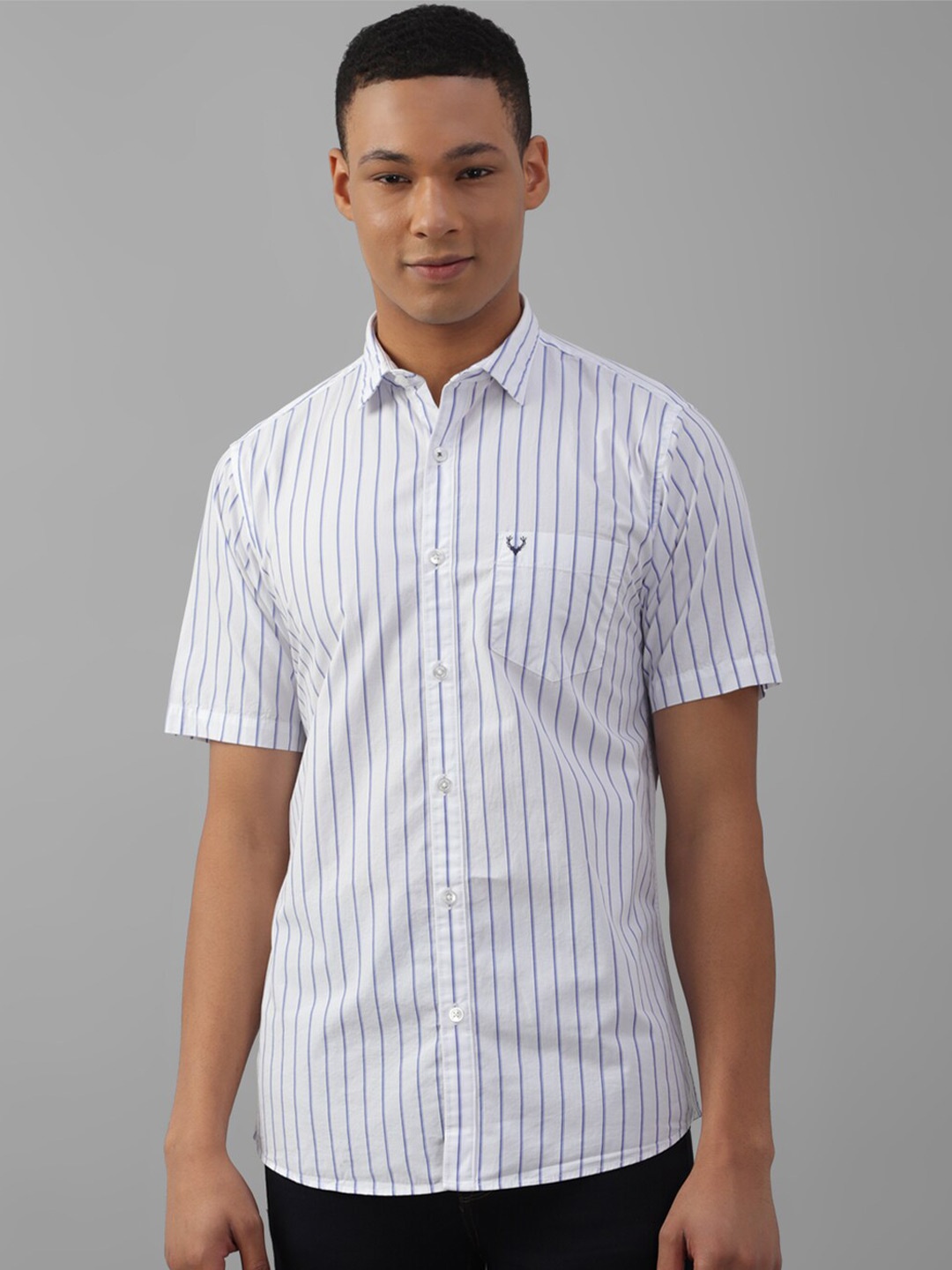 

Allen Solly Slim Fit Vertical Striped Pure Cotton Casual Shirt, White