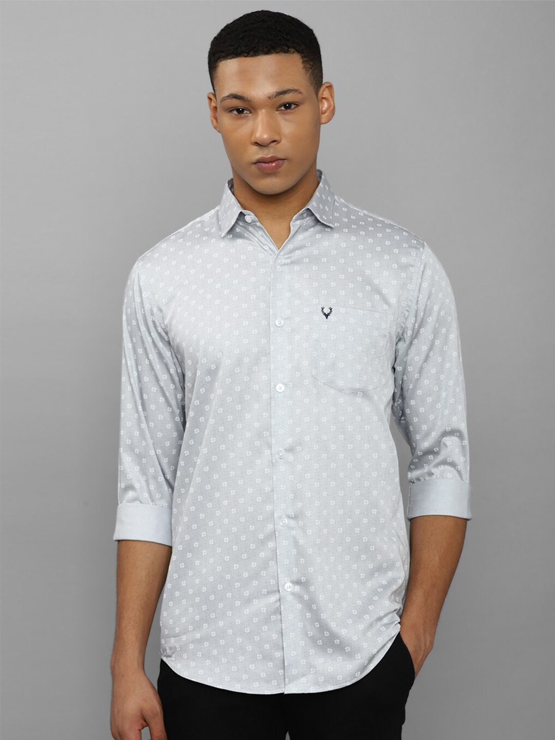 

Allen Solly Slim Fit Geometric Printed Pure Cotton Casual Shirt, Grey