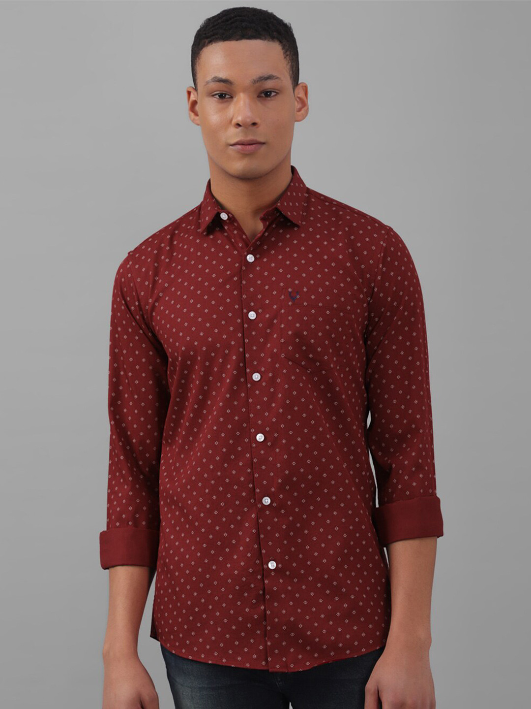 

Allen Solly Micro Ditsy Printed Cotton Slim Fit Casual Shirt, Maroon
