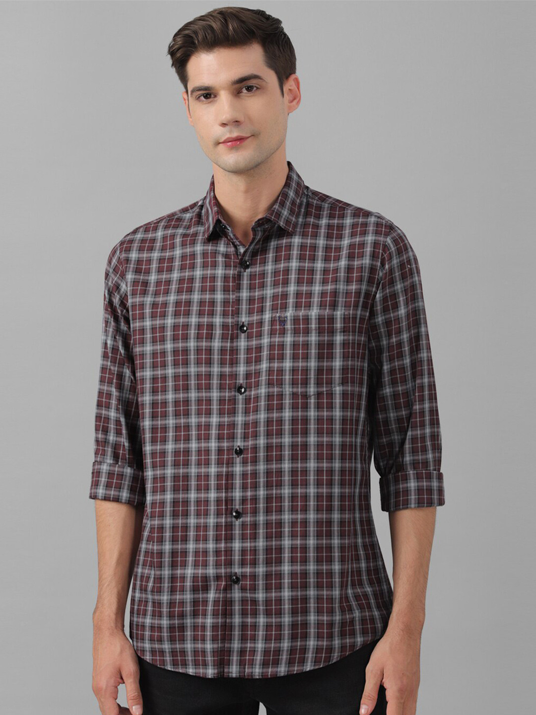 

Allen Solly Checked Cotton Slim Fit Casual Shirt, Maroon