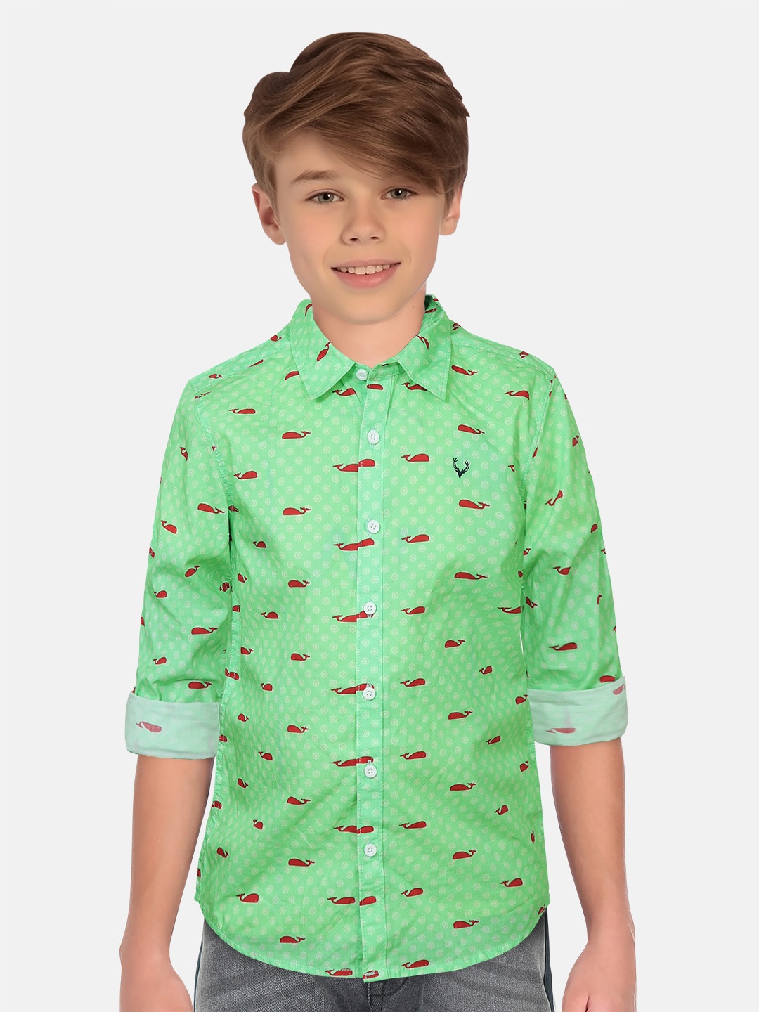 

Allen Solly Junior Boys Slim Fit Printed Pure Cotton Casual Shirt, Sea green