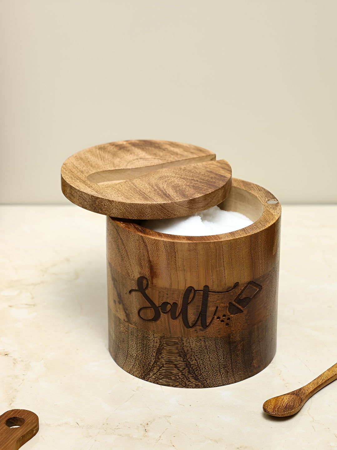 

dudki Brown Wooden Salt and Pepper Shaker with Magnetic Lid & Spoon