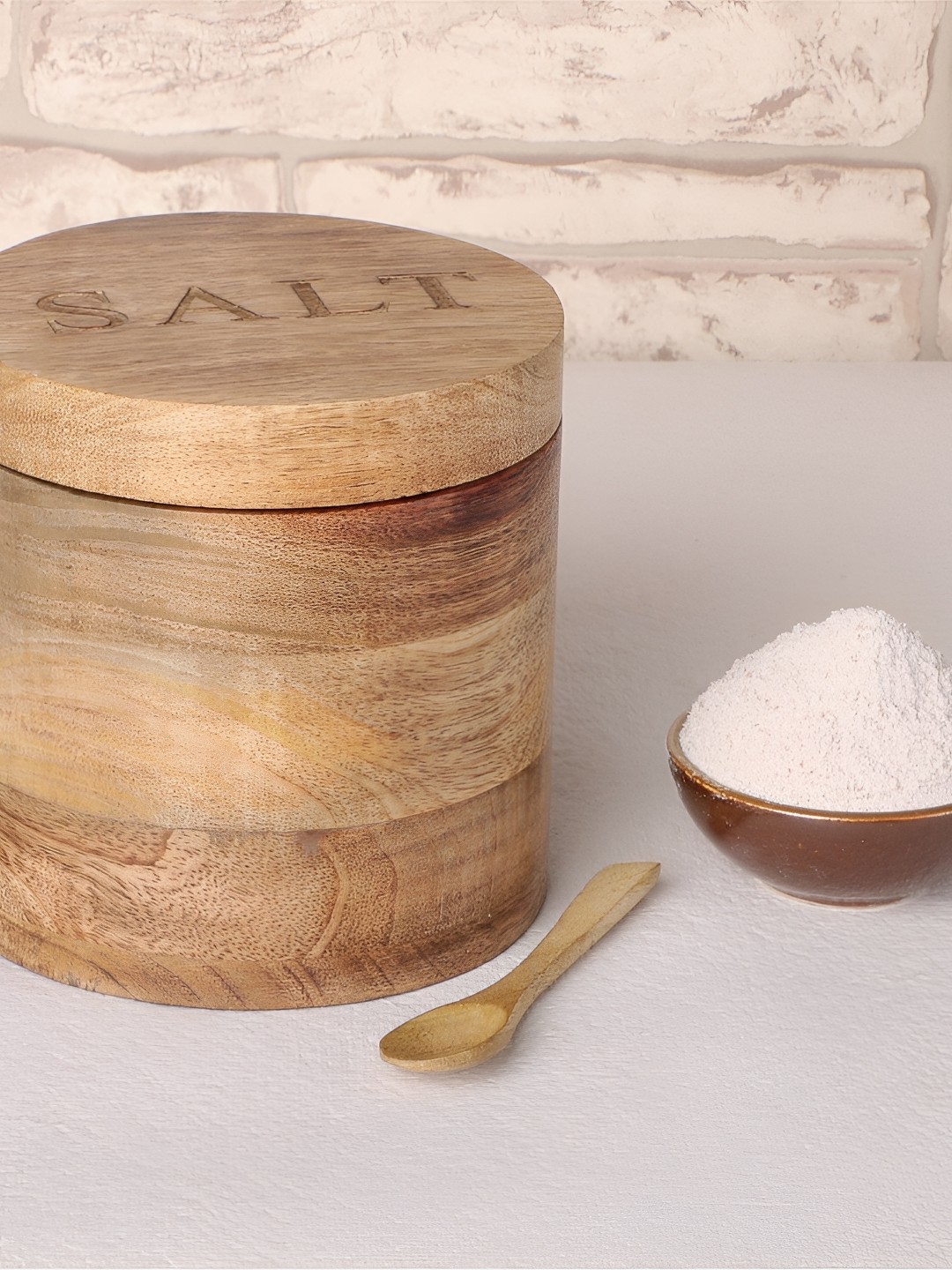 

dudki Brown Wooden Salt Box with Magnetic Lid & Wooden Spoon