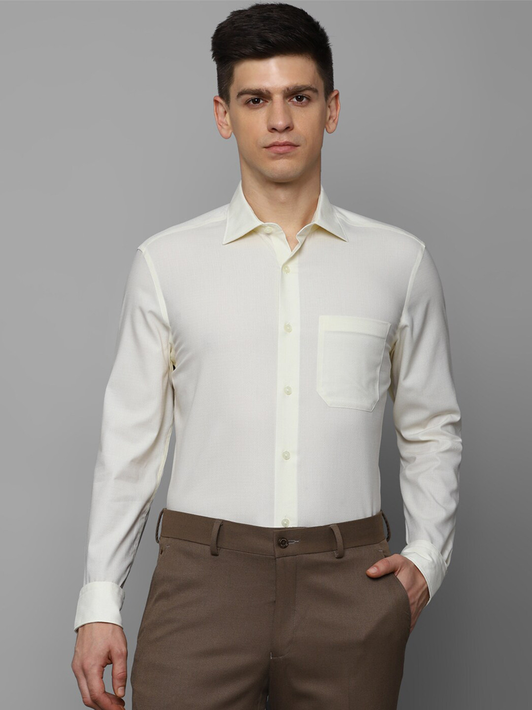 

Louis Philippe Spread Collar Full Sleeves Formal Pure Cotton Shirt, Cream