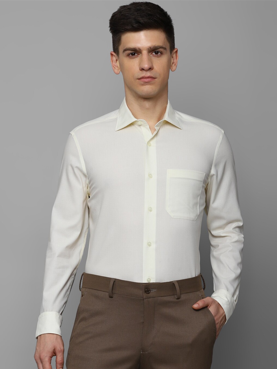 

Louis Philippe Spread Collar Full Sleeves Formal Pure Cotton Shirt, Cream