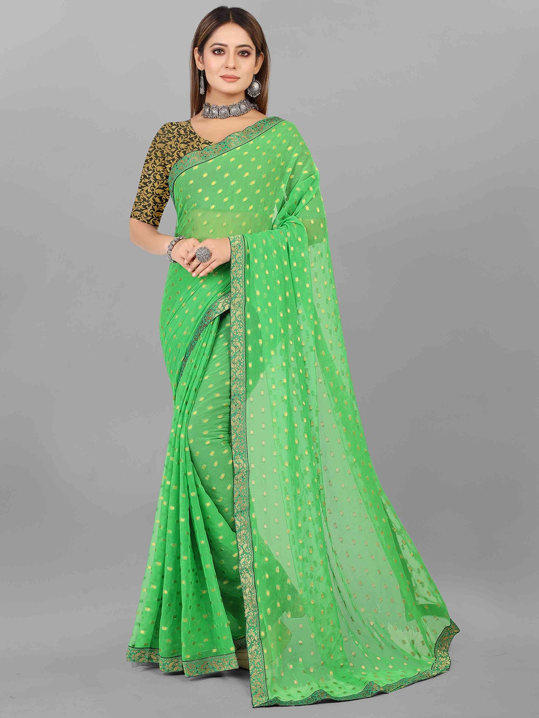 

Rhey Woven Design Chiffon Saree, Green