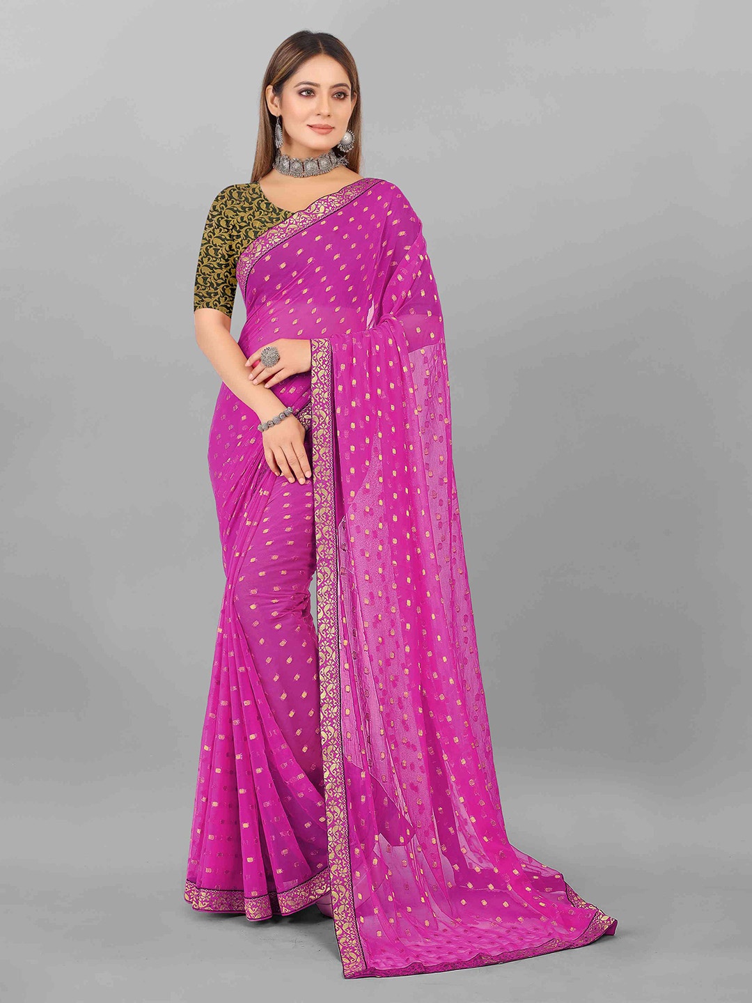 

Rhey Woven Design Chiffon Saree, Pink