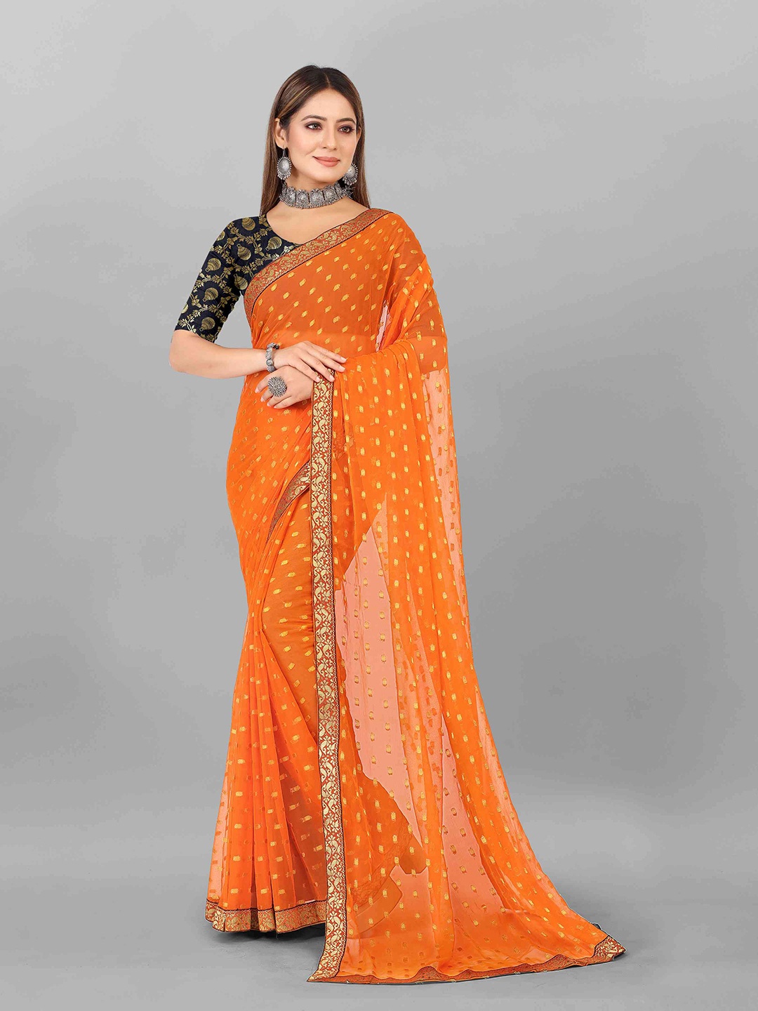 

Rhey Woven Design Chiffon Saree, Orange