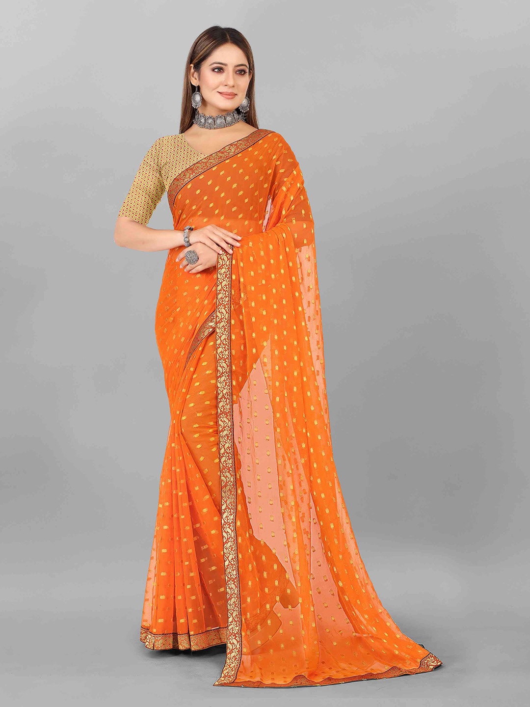 

Rhey Ethnic Motifs Woven Design Zari Saree, Orange