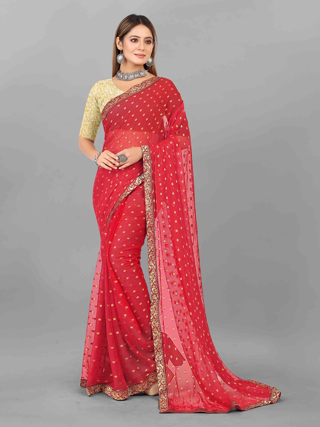 

Rhey Woven Design Chiffon Saree, Red